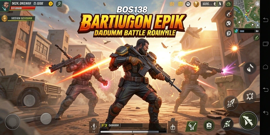 Tampilan aksi seru dalam gameplay BOS138 di arena Battle Royale.