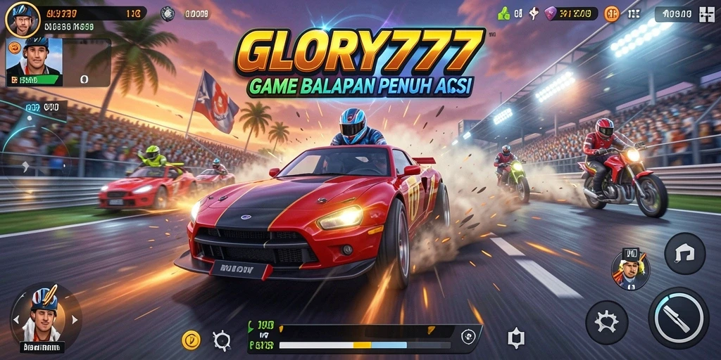 Screenshot gameplay menunjukkan balapan intens di jalanan kota.