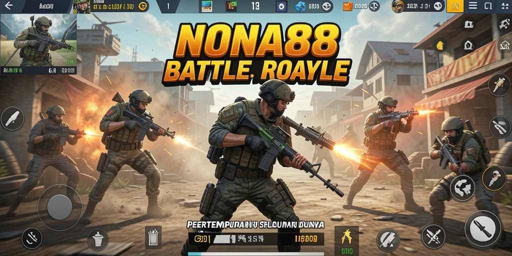 Tangkapan layar gameplay NONA88 menampilkan aksi menegangkan dalam pertempuran Battle Royale.