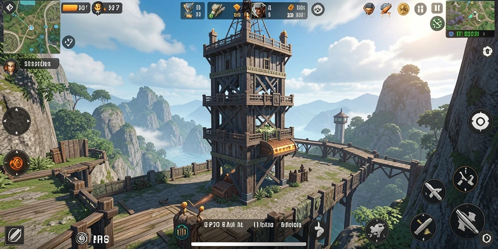 Gambaran gameplay PP7 menampilkan menara yang kuat melawan gelombang musuh.
