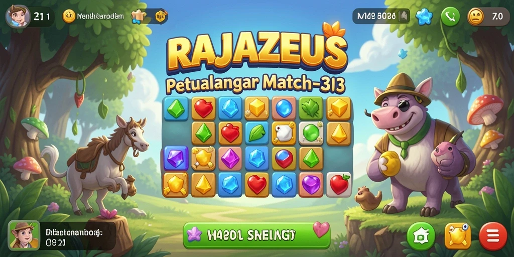Tangkapan layar gameplay seru di RAJAZEUS yang menunjukkan aksi Match-3.