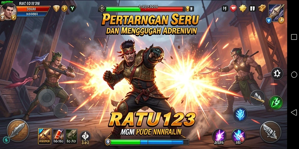 Screenshot utama dari RATU123 yang menunjukkan aksi pertarungan yang intens.
